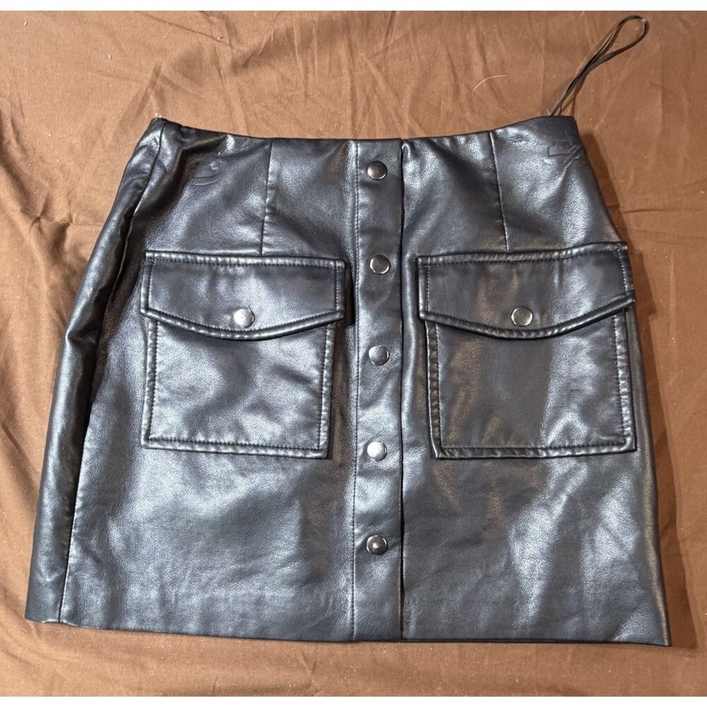 WAYF Women's Black Big Mood Lined Faux-Leather Mini Skirt Size: XS